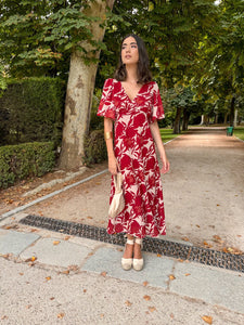 Vestido midi estampado vino |Bruna - Moitte invitada