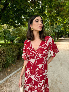 Vestido midi estampado vino |Bruna - Moitte invitada