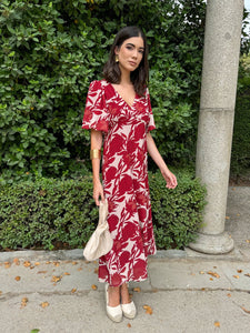 Vestido midi estampado vino |Bruna - Moitte invitada