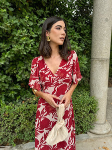 Vestido midi estampado vino |Bruna - Moitte invitada