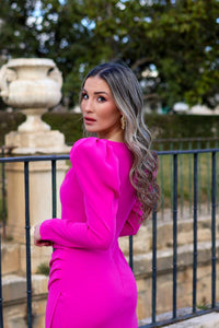 Vestido midi fucsia| Amara - Moitte invitada