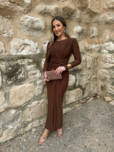 Vestido Midi marron | Eva - Moitte invitada