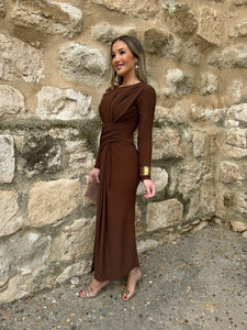 Vestido Midi marron | Eva - Moitte invitada