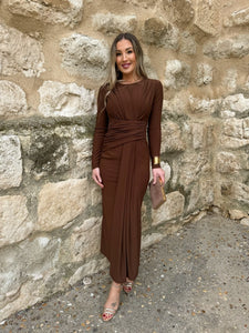 Vestido Midi marron | Eva - Moitte invitada