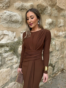 Vestido Midi marron | Eva - Moitte invitada