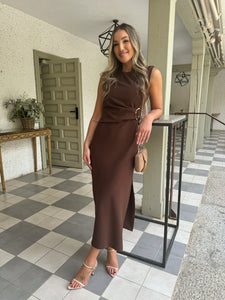 Vestido Midi Marron |Lina - Moitte invitada