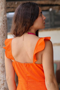 Vestido midi naranja| Juana - Moitte invitada