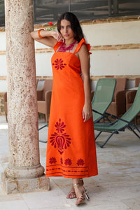 Vestido midi naranja| Juana - Moitte invitada