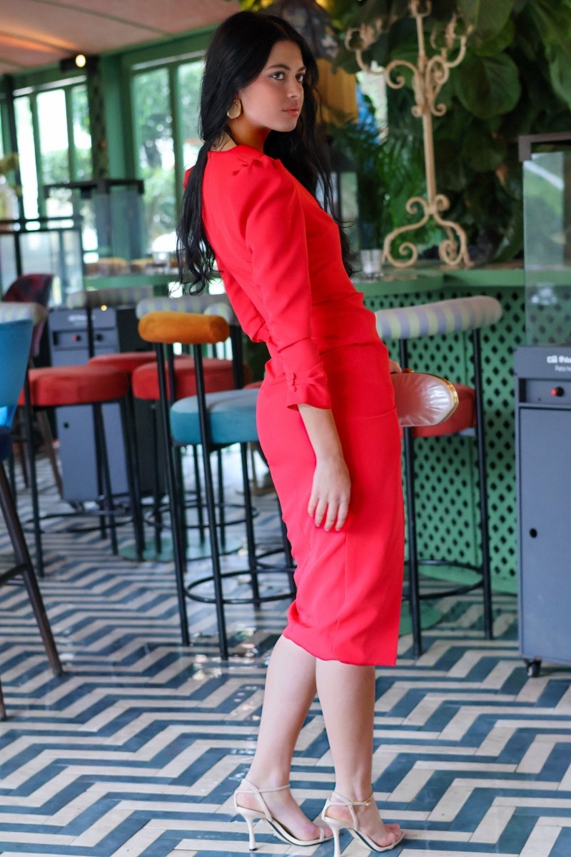 Vestido midi rojo| Selena - MOITTE