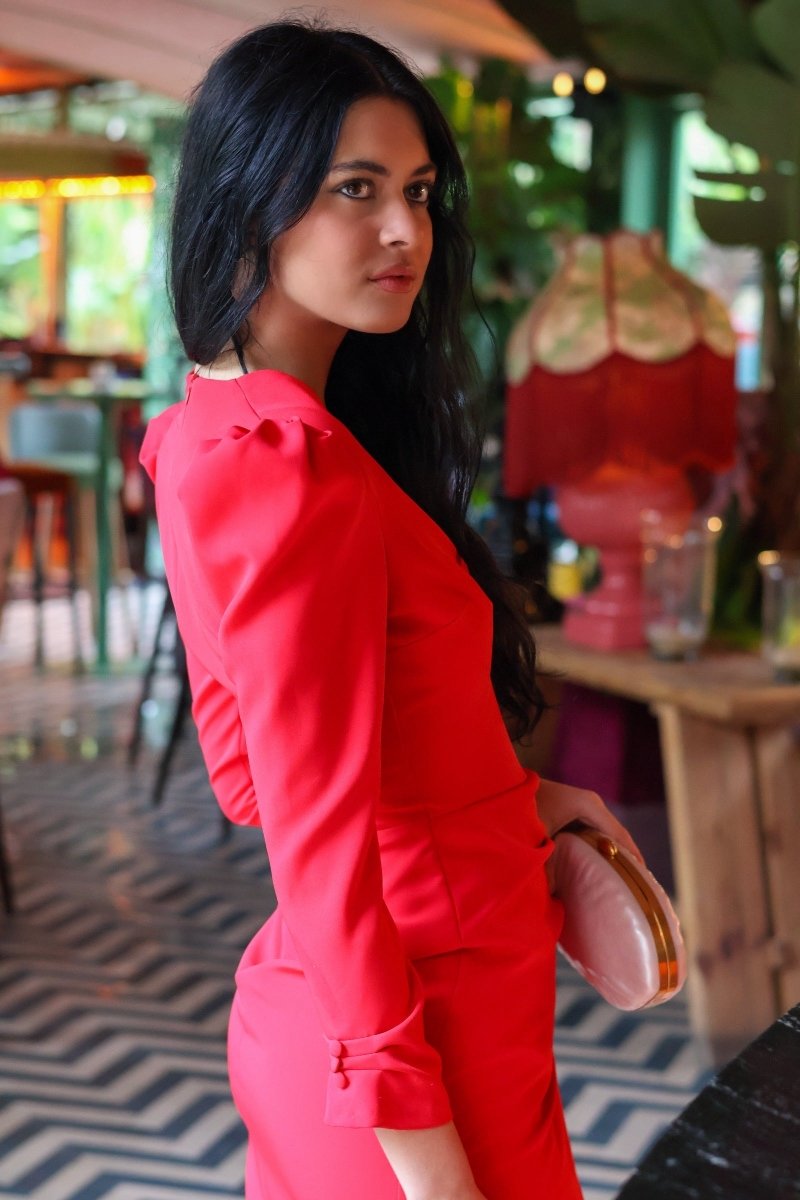 Vestido midi rojo| Selena - MOITTE
