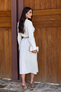 Vestido midi satinado beige | Grace - Moitte invitada