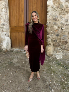 Vestido Midi Terciopelo| Vino - Moitte invitada