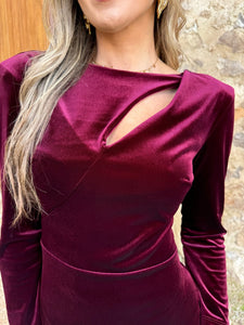 Vestido Midi Terciopelo| Vino - Moitte invitada