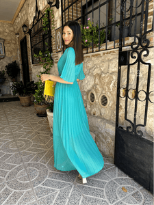 Vestido plisado turquesa| Savina - Moitte invitada