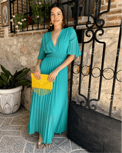 Vestido plisado turquesa| Savina - Moitte invitada