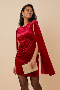 Vestido Rojo Terciopelo Capas - Moitte invitada